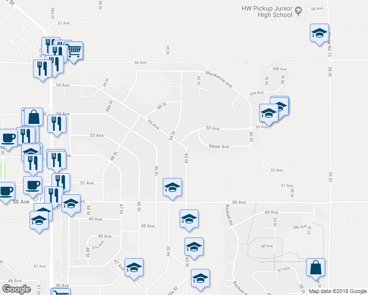 map of restaurants, bars, coffee shops, grocery stores, and more near 5076 43 Street in Drayton Valley