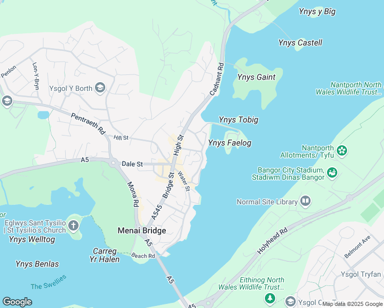 map of restaurants, bars, coffee shops, grocery stores, and more near in Menai Bridge