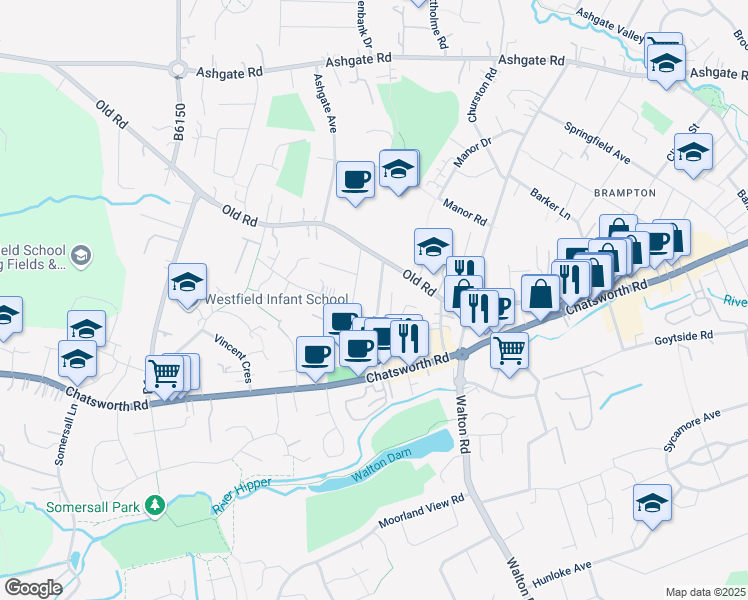 map of restaurants, bars, coffee shops, grocery stores, and more near 33 Heaton Street in Derbyshire