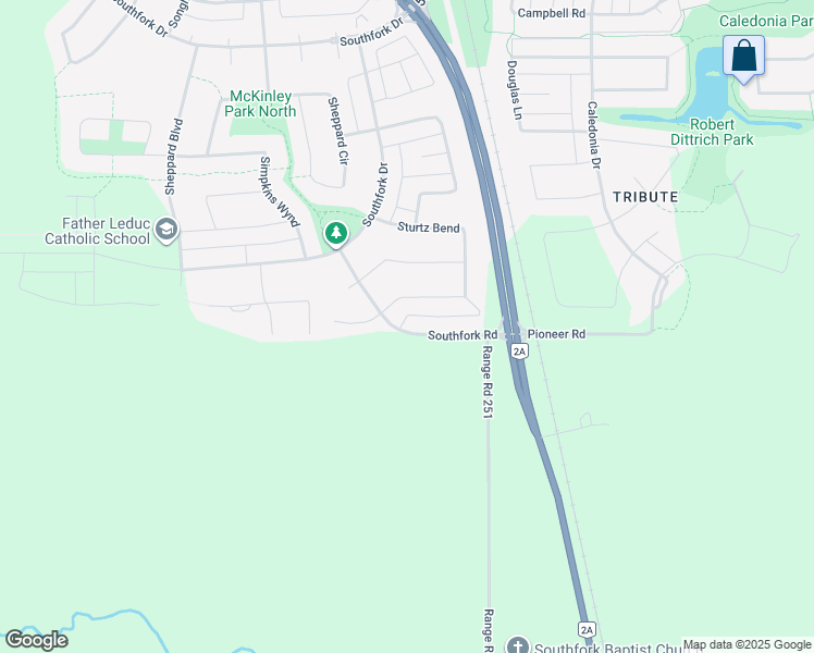 map of restaurants, bars, coffee shops, grocery stores, and more near 166 Southfork Road in Leduc