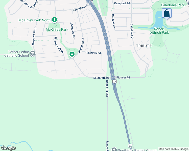map of restaurants, bars, coffee shops, grocery stores, and more near 146 Southfork Road in Leduc