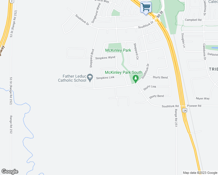 map of restaurants, bars, coffee shops, grocery stores, and more near 216 Southfork Drive in Leduc