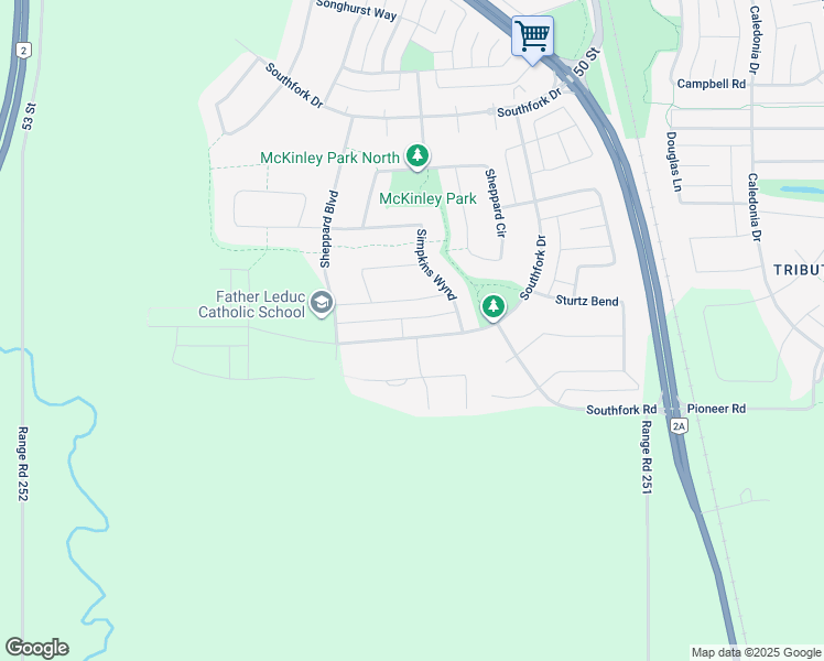 map of restaurants, bars, coffee shops, grocery stores, and more near 230 Southfork Drive in Leduc