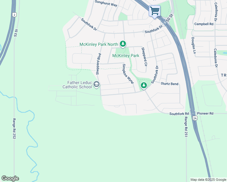 map of restaurants, bars, coffee shops, grocery stores, and more near 230 Southfork Drive in Leduc