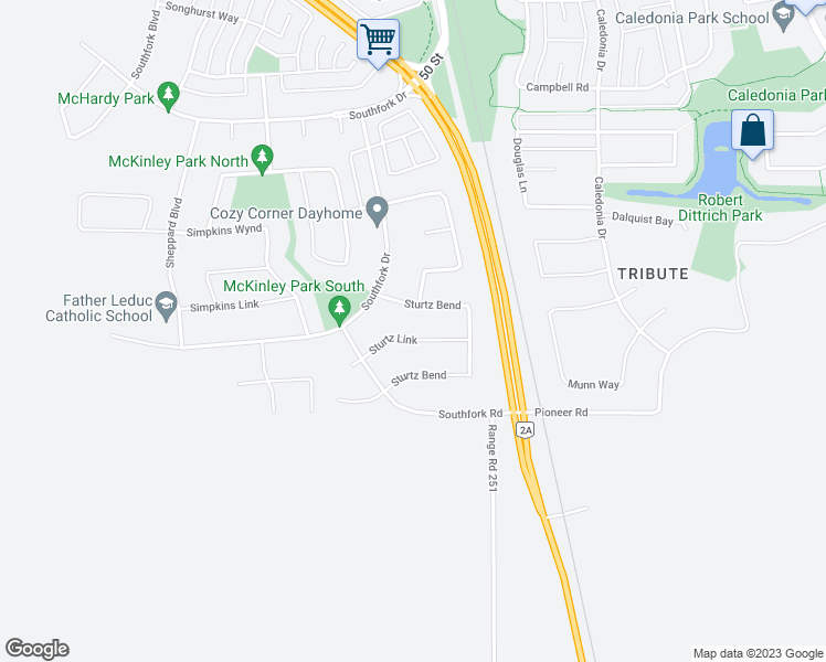 map of restaurants, bars, coffee shops, grocery stores, and more near 536 Sturtz Link in Leduc