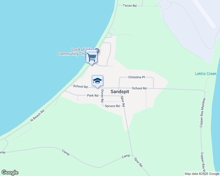 map of restaurants, bars, coffee shops, grocery stores, and more near 406 School Road in Sandspit
