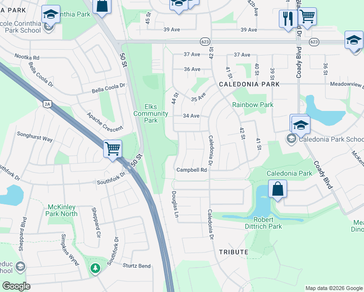 map of restaurants, bars, coffee shops, grocery stores, and more near 13 Carroll Court in Leduc