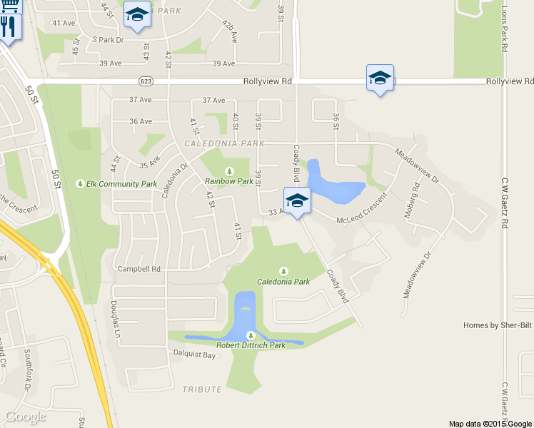 map of restaurants, bars, coffee shops, grocery stores, and more near 3815 33 Avenue in Leduc