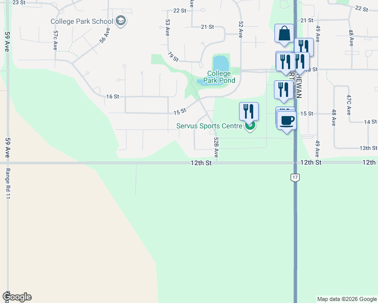 map of restaurants, bars, coffee shops, grocery stores, and more near 1314 52c Avenue in Lloydminster