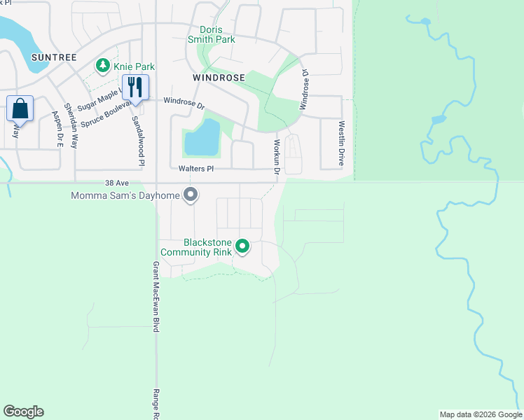 map of restaurants, bars, coffee shops, grocery stores, and more near 998 Berg Place in Leduc