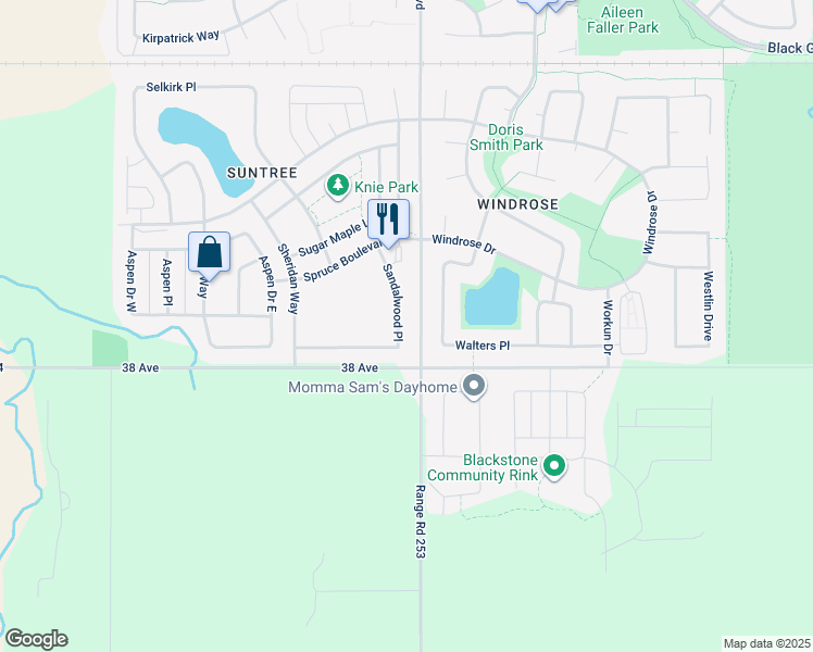 map of restaurants, bars, coffee shops, grocery stores, and more near 54 Sandalwood Place in Leduc