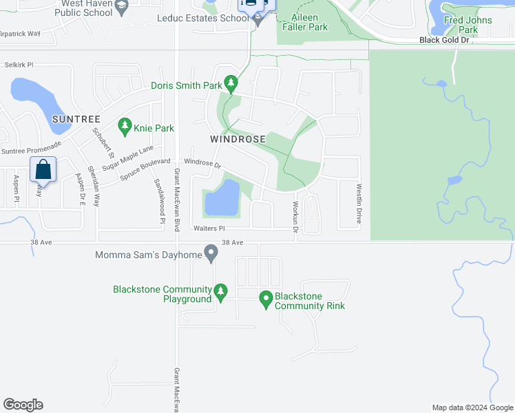 map of restaurants, bars, coffee shops, grocery stores, and more near 11 Walters Court in Leduc