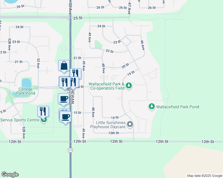 map of restaurants, bars, coffee shops, grocery stores, and more near 4731 18 Street in Lloydminster