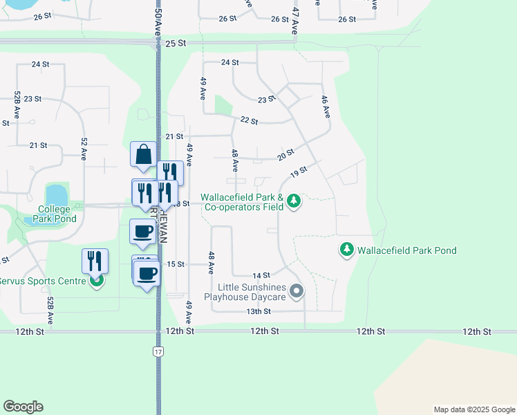 map of restaurants, bars, coffee shops, grocery stores, and more near 4731 18 Street in Lloydminster