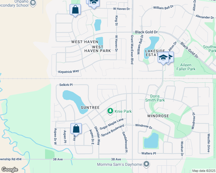 map of restaurants, bars, coffee shops, grocery stores, and more near 33 Snowbird Crescent in Leduc