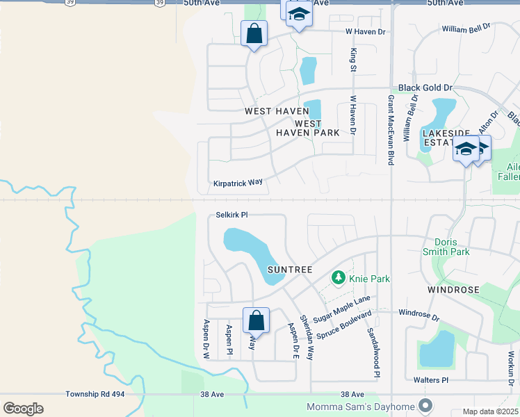 map of restaurants, bars, coffee shops, grocery stores, and more near 62 Selkirk Place in Leduc