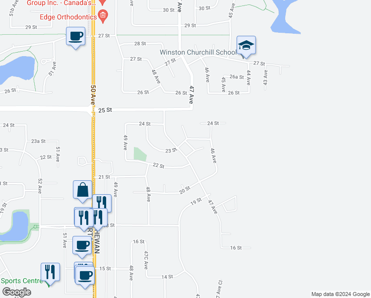 map of restaurants, bars, coffee shops, grocery stores, and more near in Lloydminster