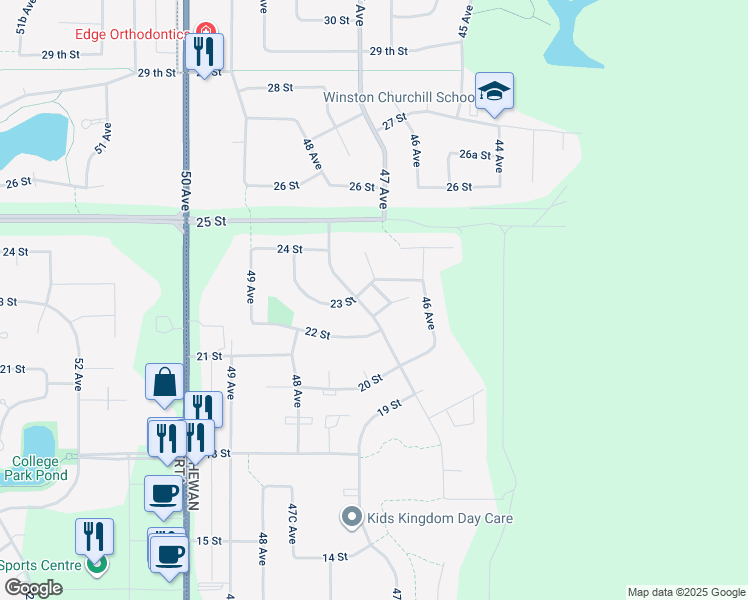 map of restaurants, bars, coffee shops, grocery stores, and more near 2207 47 Avenue in Lloydminster