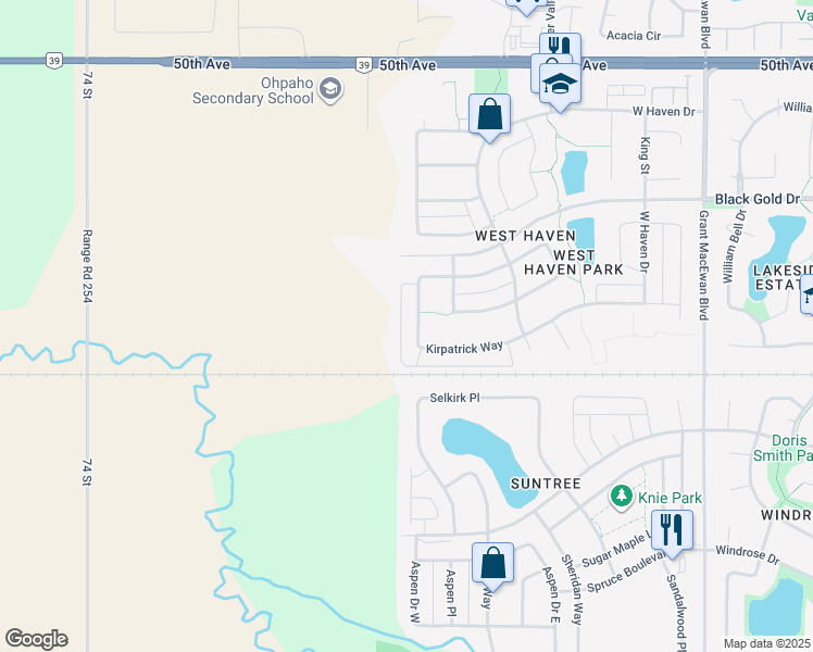 map of restaurants, bars, coffee shops, grocery stores, and more near in Leduc