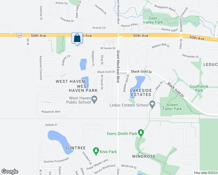 map of restaurants, bars, coffee shops, grocery stores, and more near 373 West Haven Drive in Leduc
