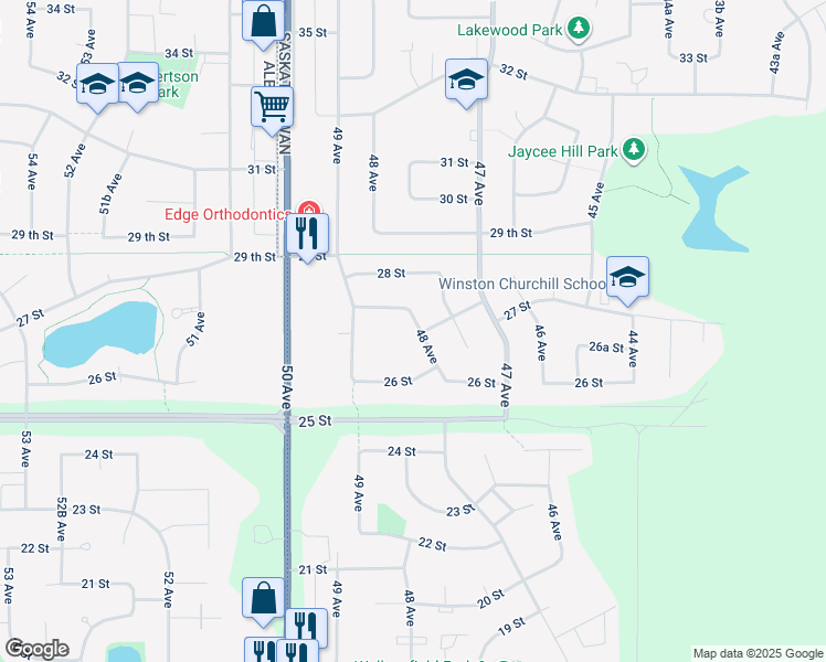 map of restaurants, bars, coffee shops, grocery stores, and more near 2702 48 Avenue in Lloydminster