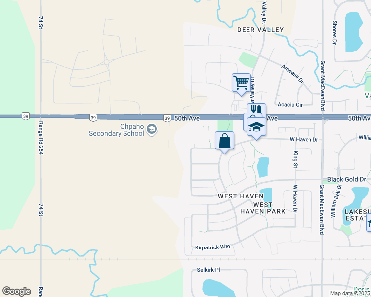 map of restaurants, bars, coffee shops, grocery stores, and more near 176 Keystone Crescent in Leduc