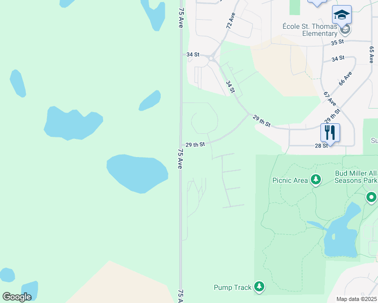 map of restaurants, bars, coffee shops, grocery stores, and more near 7417 29 Street in Lloydminster