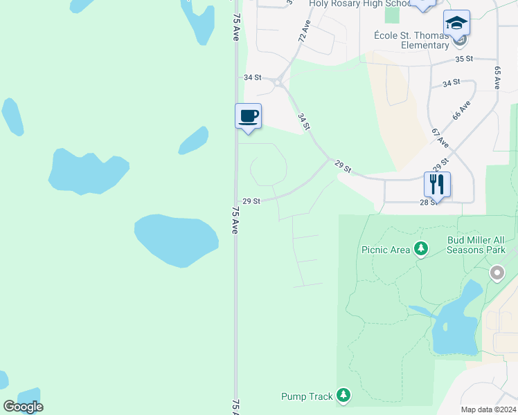 map of restaurants, bars, coffee shops, grocery stores, and more near 7417 29 Street in Lloydminster