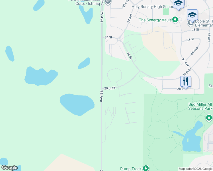 map of restaurants, bars, coffee shops, grocery stores, and more near 7417 29 Street in Lloydminster