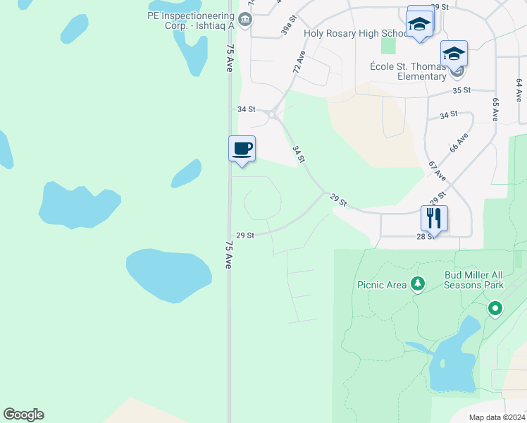 map of restaurants, bars, coffee shops, grocery stores, and more near 7402 29 Street in Lloydminster