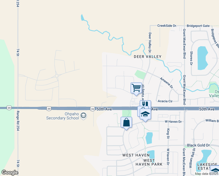 map of restaurants, bars, coffee shops, grocery stores, and more near 148 Awentia Drive in Leduc