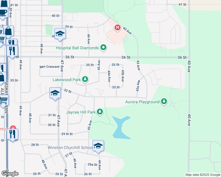 map of restaurants, bars, coffee shops, grocery stores, and more near 4407 33 Street in Lloydminster