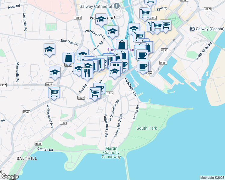 map of restaurants, bars, coffee shops, grocery stores, and more near 79 Father Griffin Road in Galway