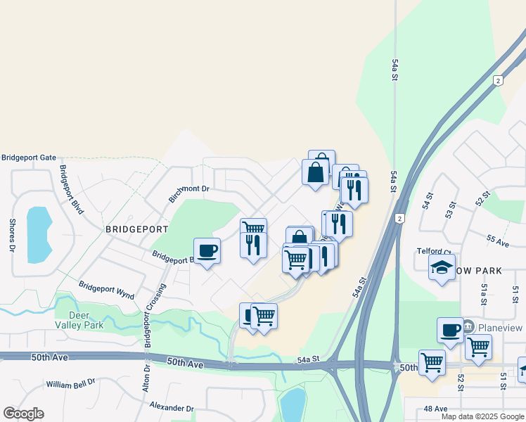 map of restaurants, bars, coffee shops, grocery stores, and more near 69 Birchglen Crescent in Leduc