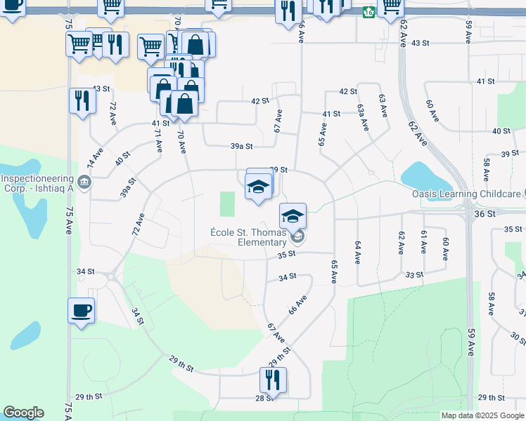 map of restaurants, bars, coffee shops, grocery stores, and more near 6611 39 Street in Lloydminster