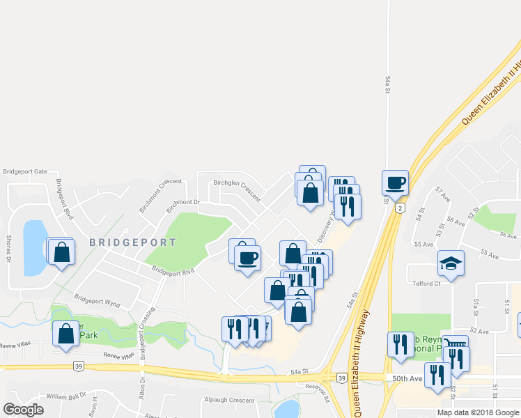 map of restaurants, bars, coffee shops, grocery stores, and more near 69 Birchglen Crescent in Leduc
