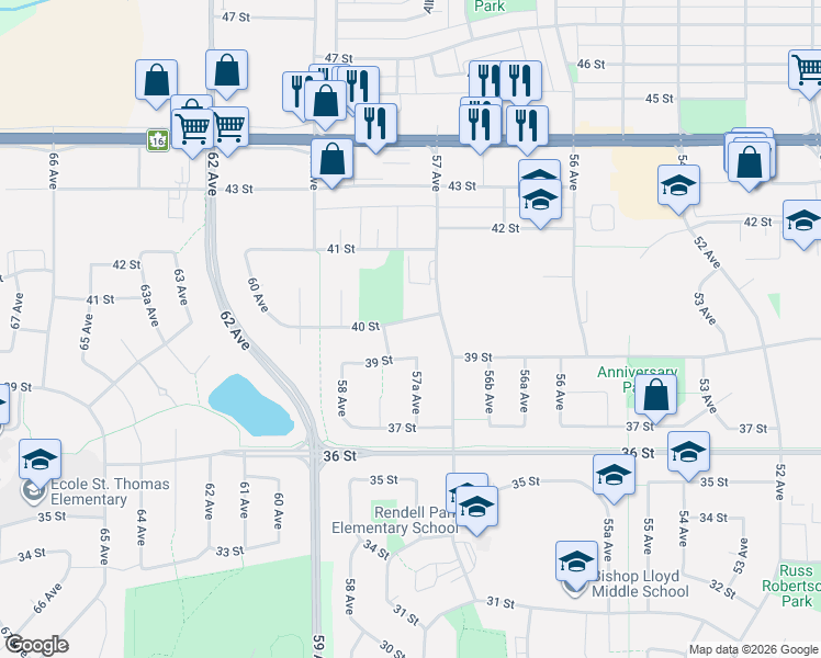 map of restaurants, bars, coffee shops, grocery stores, and more near 5709 40 Street in Lloydminster
