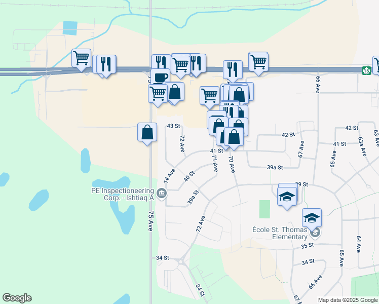 map of restaurants, bars, coffee shops, grocery stores, and more near 4101 72 Avenue in Lloydminster