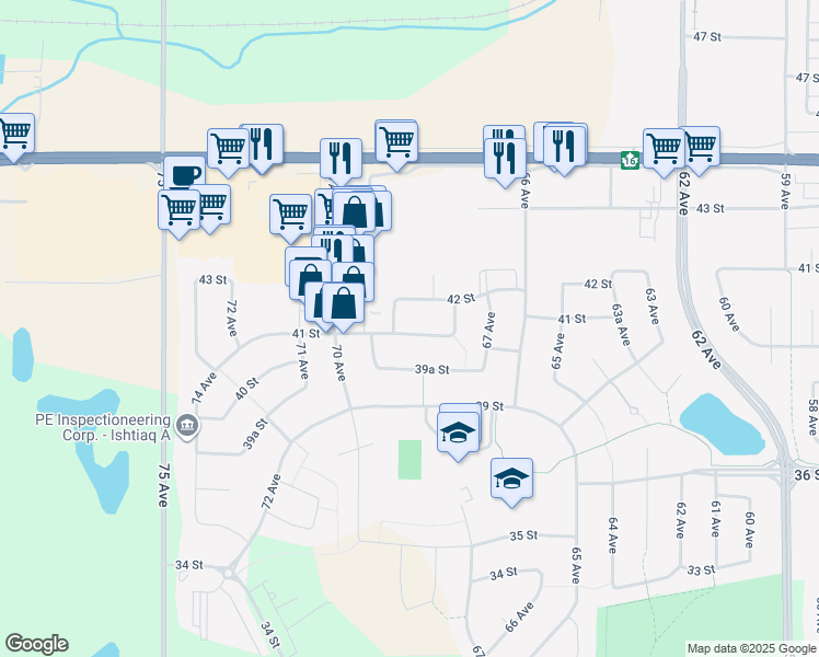 map of restaurants, bars, coffee shops, grocery stores, and more near 6814 41 Street in Lloydminster