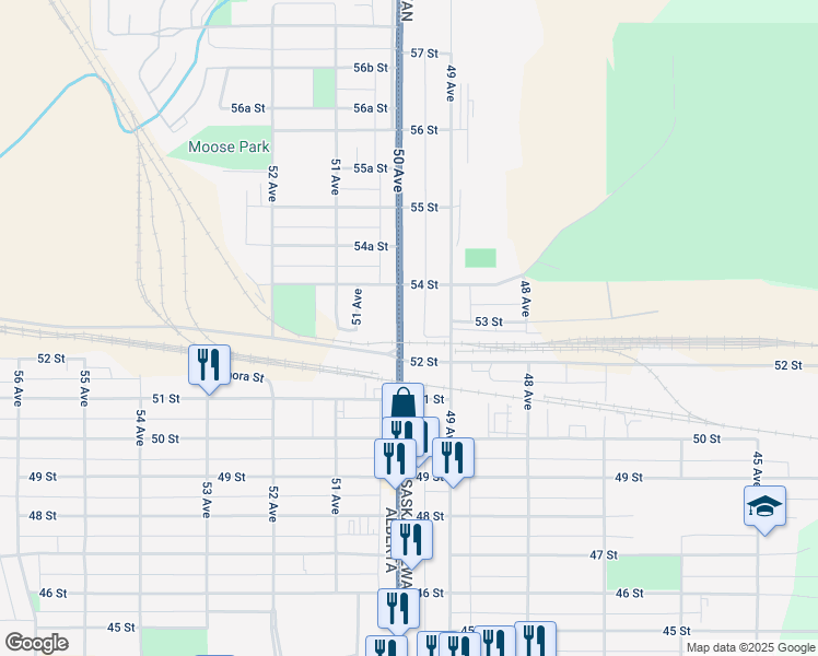 map of restaurants, bars, coffee shops, grocery stores, and more near 5294 50 Avenue in Lloydminster