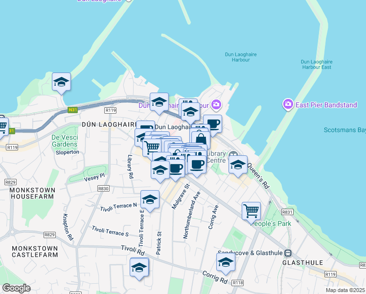 map of restaurants, bars, coffee shops, grocery stores, and more near 3 Eblana Avenue in Dublin