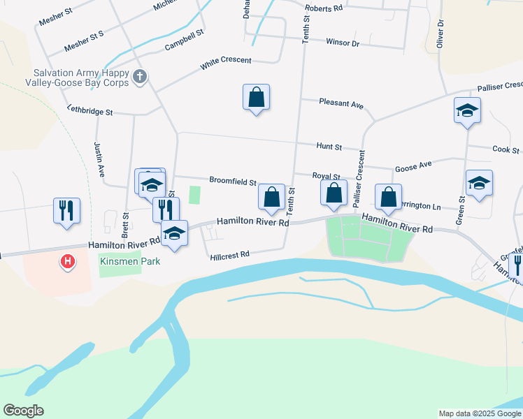 map of restaurants, bars, coffee shops, grocery stores, and more near 178 Hamilton River Road in Happy Valley-Goose Bay