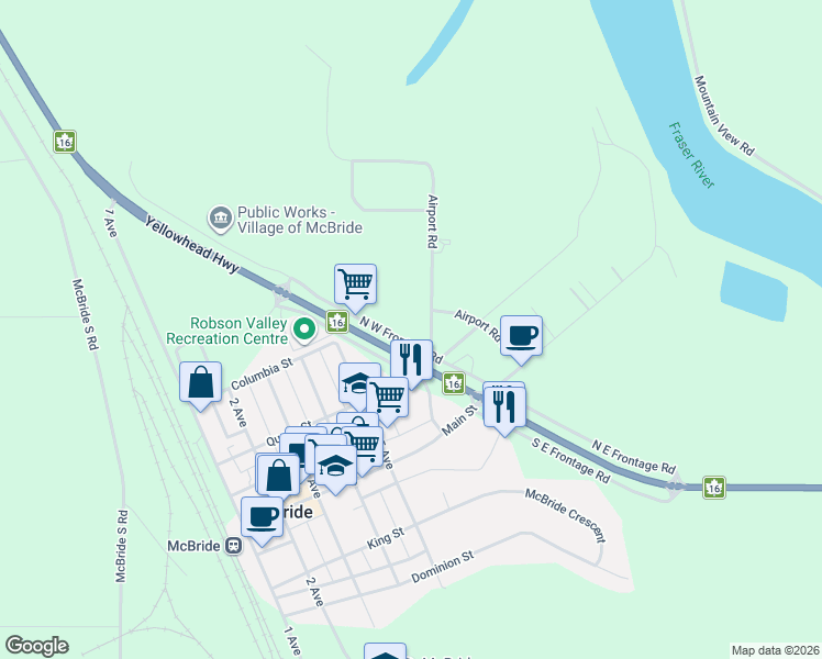 map of restaurants, bars, coffee shops, grocery stores, and more near 868 North West Frontage Road in McBride