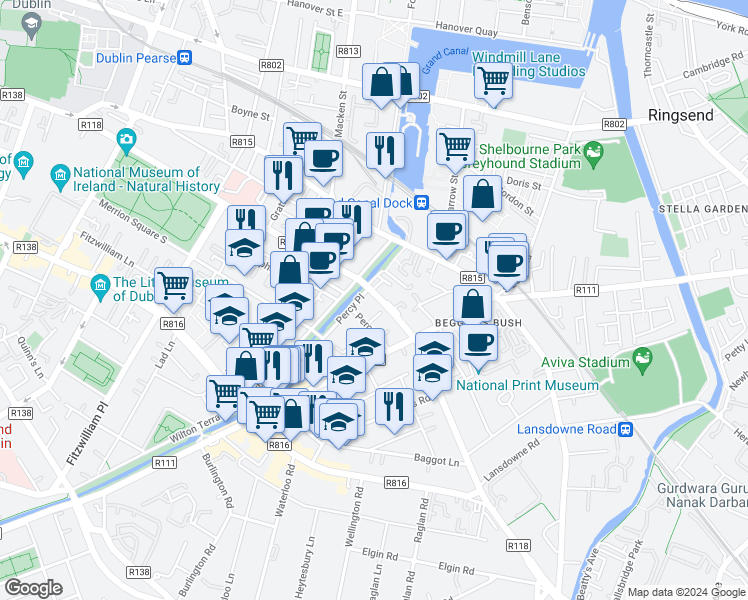 map of restaurants, bars, coffee shops, grocery stores, and more near in 