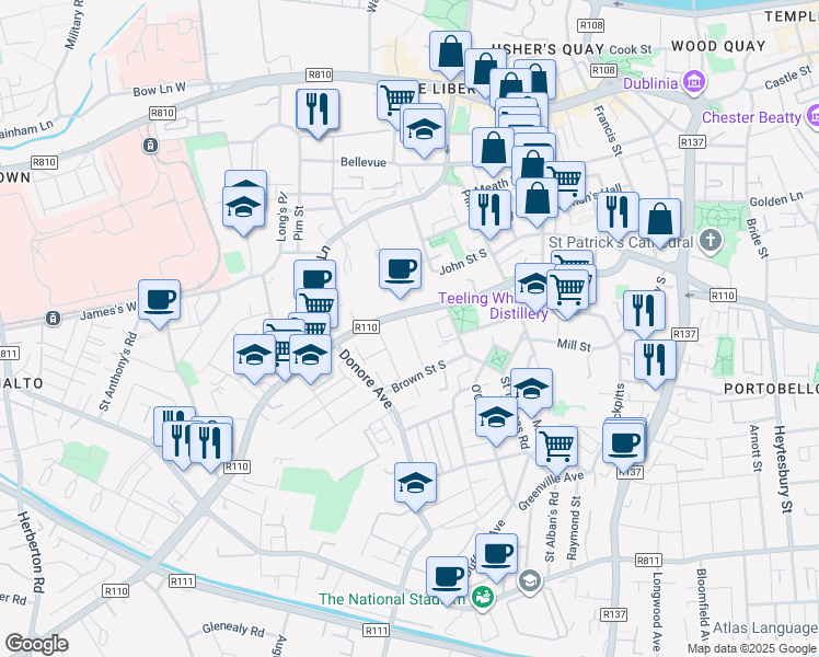 map of restaurants, bars, coffee shops, grocery stores, and more near in 