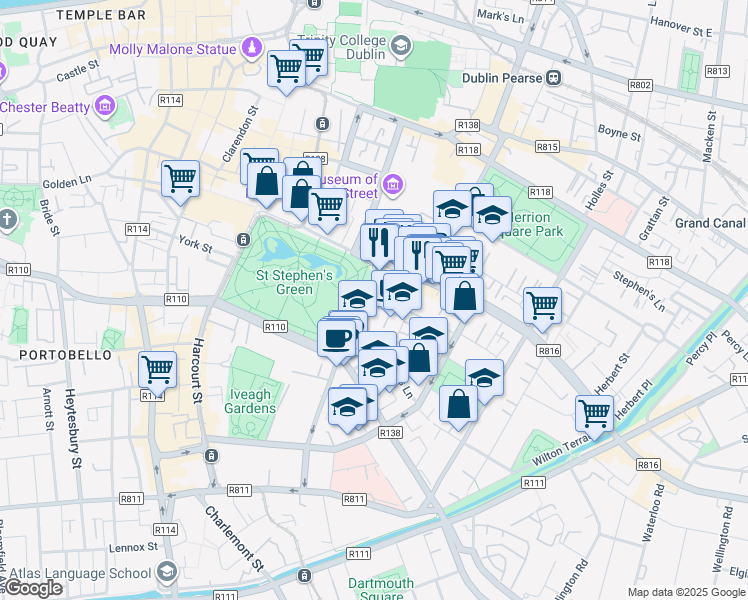 map of restaurants, bars, coffee shops, grocery stores, and more near in 