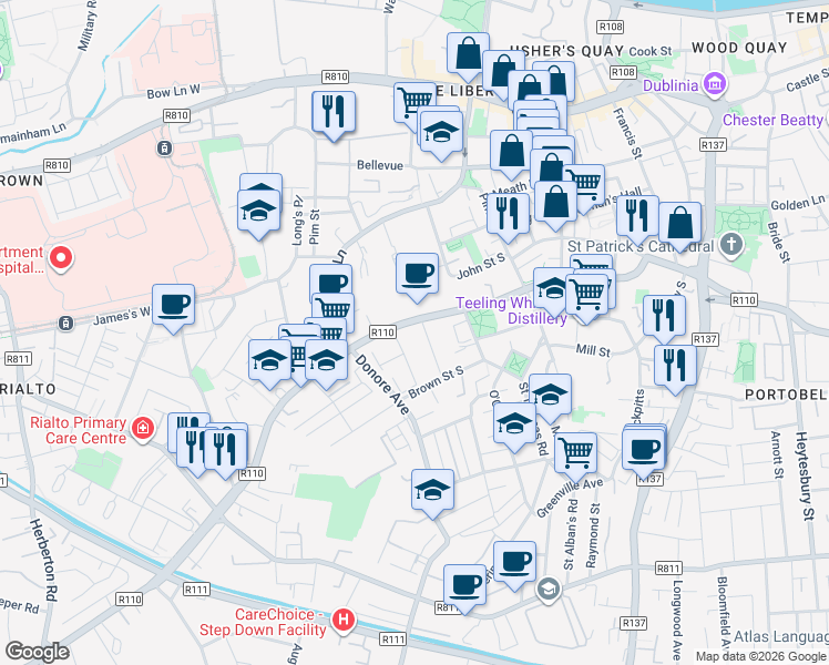map of restaurants, bars, coffee shops, grocery stores, and more near in 