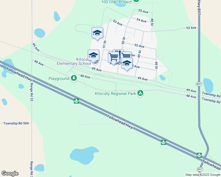 map of restaurants, bars, coffee shops, grocery stores, and more near 5018 49 Avenue in Kitscoty