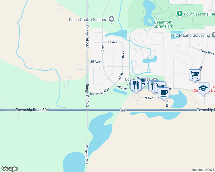 map of restaurants, bars, coffee shops, grocery stores, and more near 6410 Montrose Boulevard in Beaumont