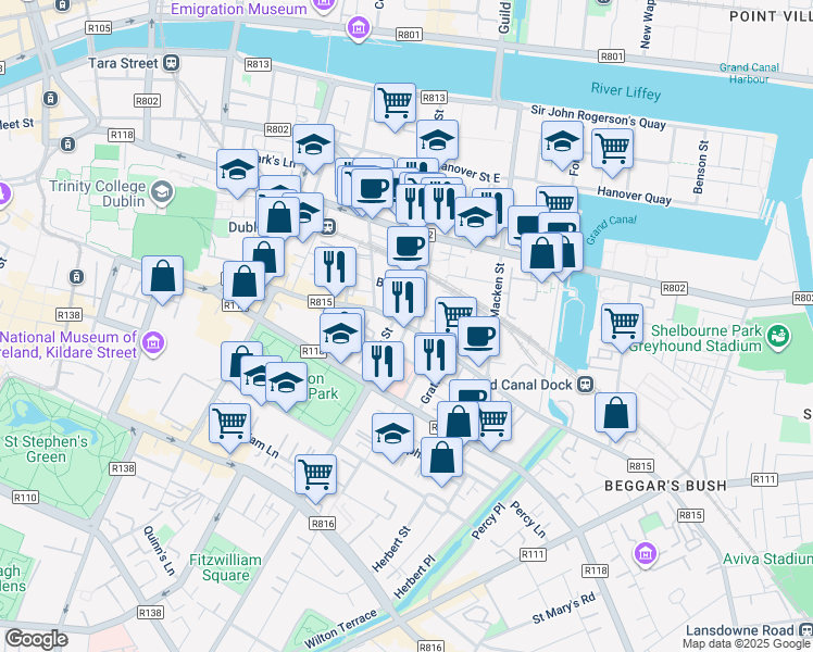 map of restaurants, bars, coffee shops, grocery stores, and more near in 